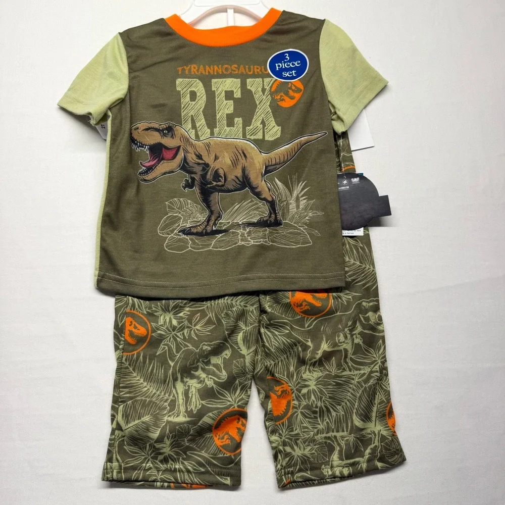 NWT Jurassic World T Rex 3 Piece Pajama Set Toddler Boys 2T Dinosaur Sleepwear